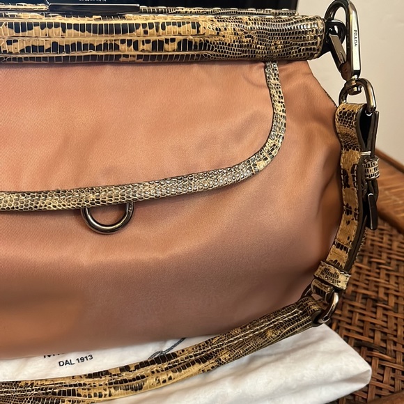 Prada Purse in Blush Nylon with Snake skin detail and gunmetal hardware - Picture 8 of 8